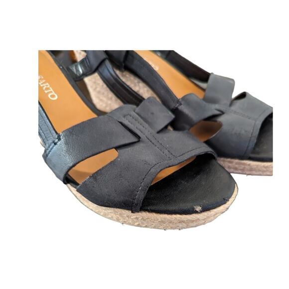 Franco Sarto Women's‎ Crispin Sandal Size 8 Wedge Heel Espadrille Black Leather - Picture 2 of 7